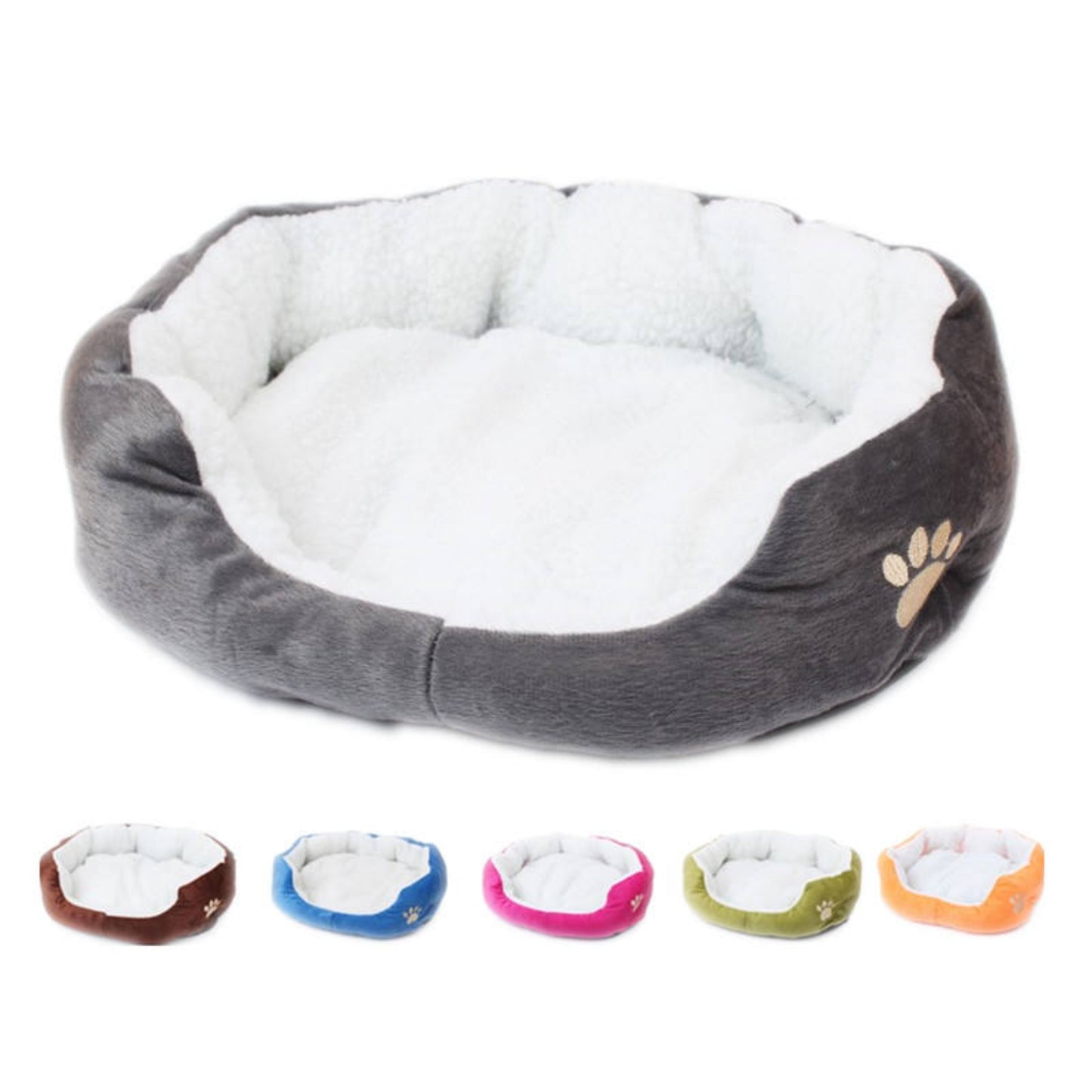 CozyNest Plush Oval Pet Bed with Paw Embroidery