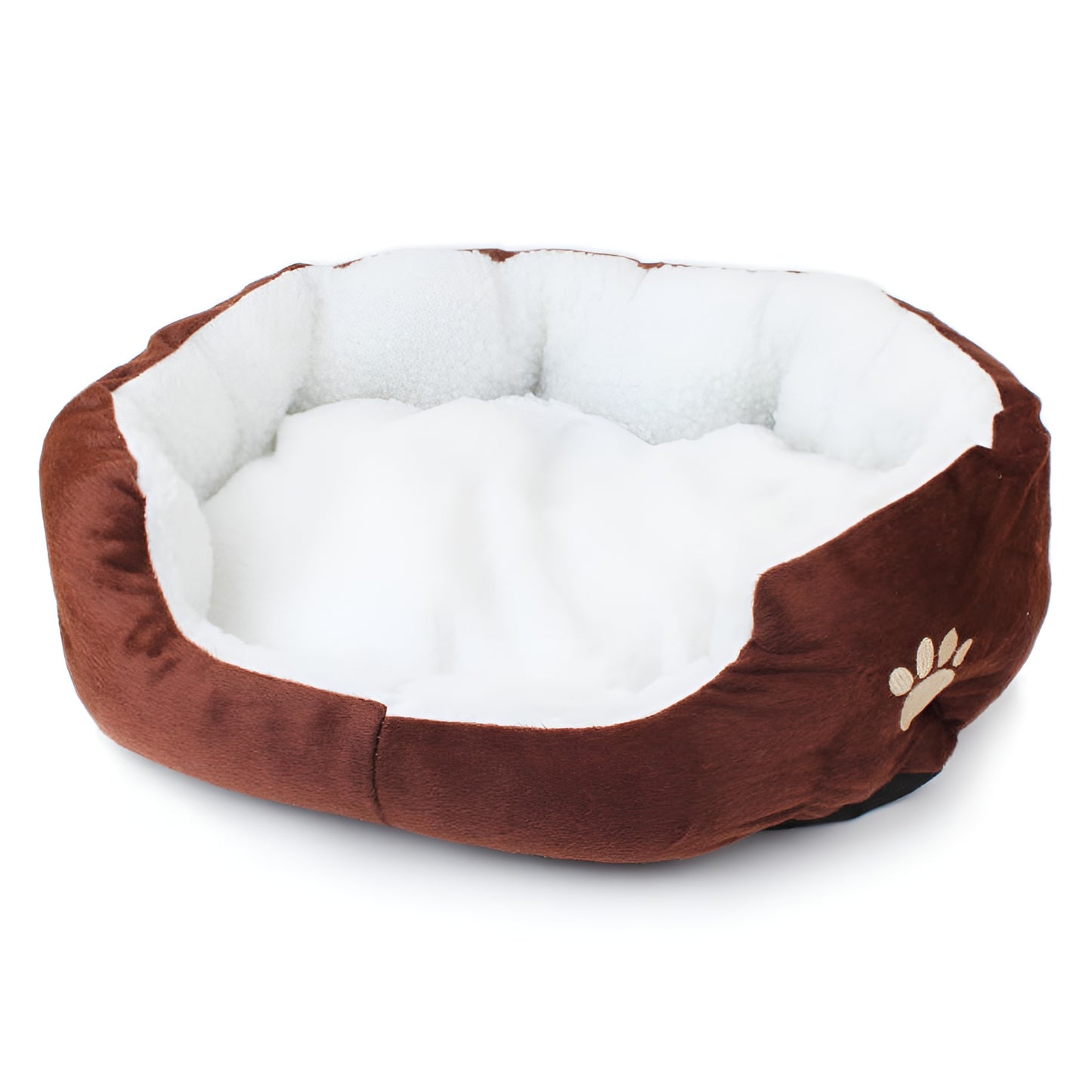 CozyNest Plush Oval Pet Bed with Paw Embroidery