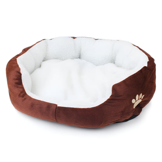 CozyNest Plush Oval Pet Bed with Paw Embroidery