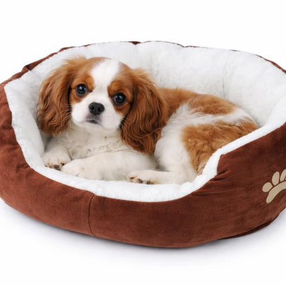 CozyNest Plush Oval Pet Bed with Paw Embroidery